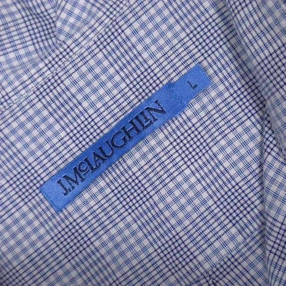 J. McLAUGHLIN Blue Check Button Up Shirt Men's Cotton Long Sleeve LARGE